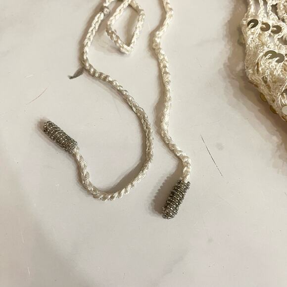 RETROFETE Sequined Crochet Bodysuit Beige Gold Tie Lined Sheer Knit S like new - Picture 4 of 7